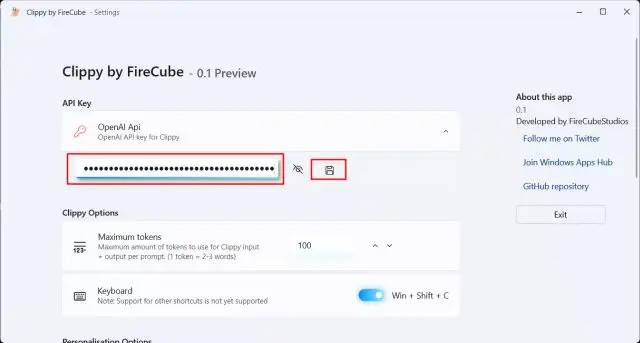 复制的 API 密钥