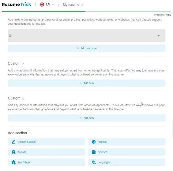 Resume Trick自定义模板部分