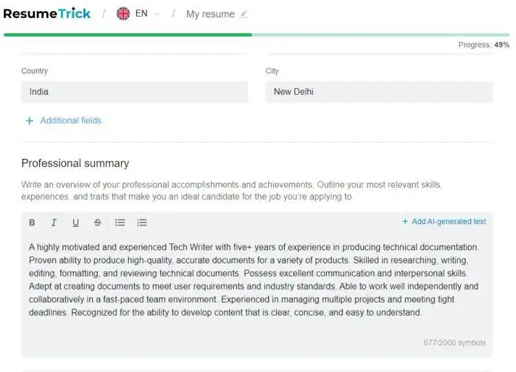 Resume Trick简历生成提示