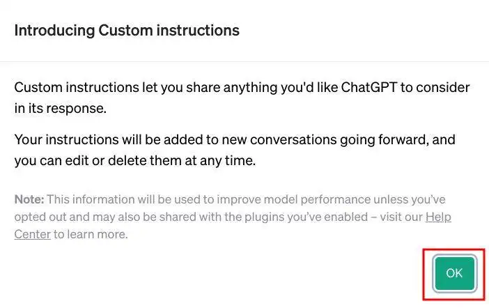 Custom instructions介绍窗口