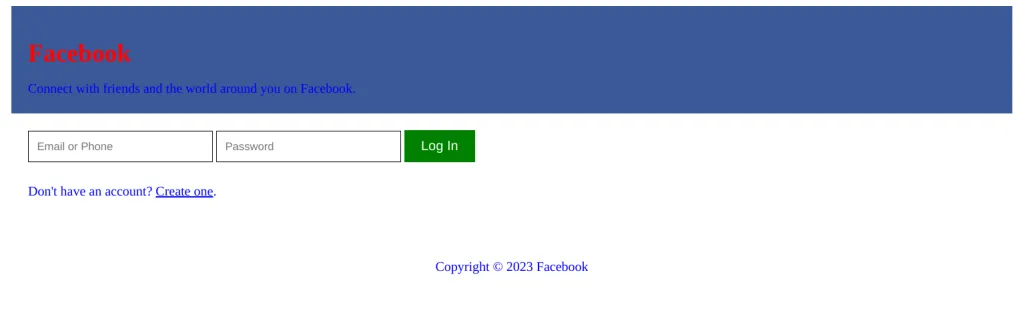 Facebook登录页面示例