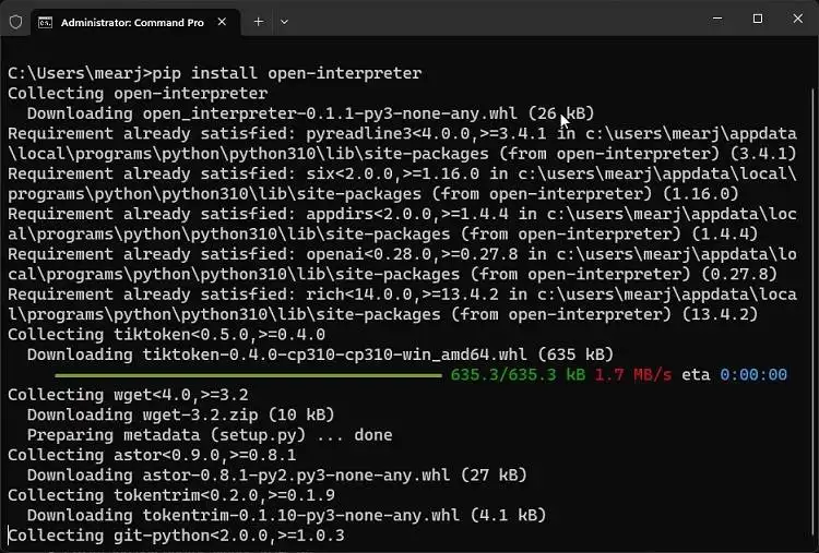 在机器上安装 Open Interpreter