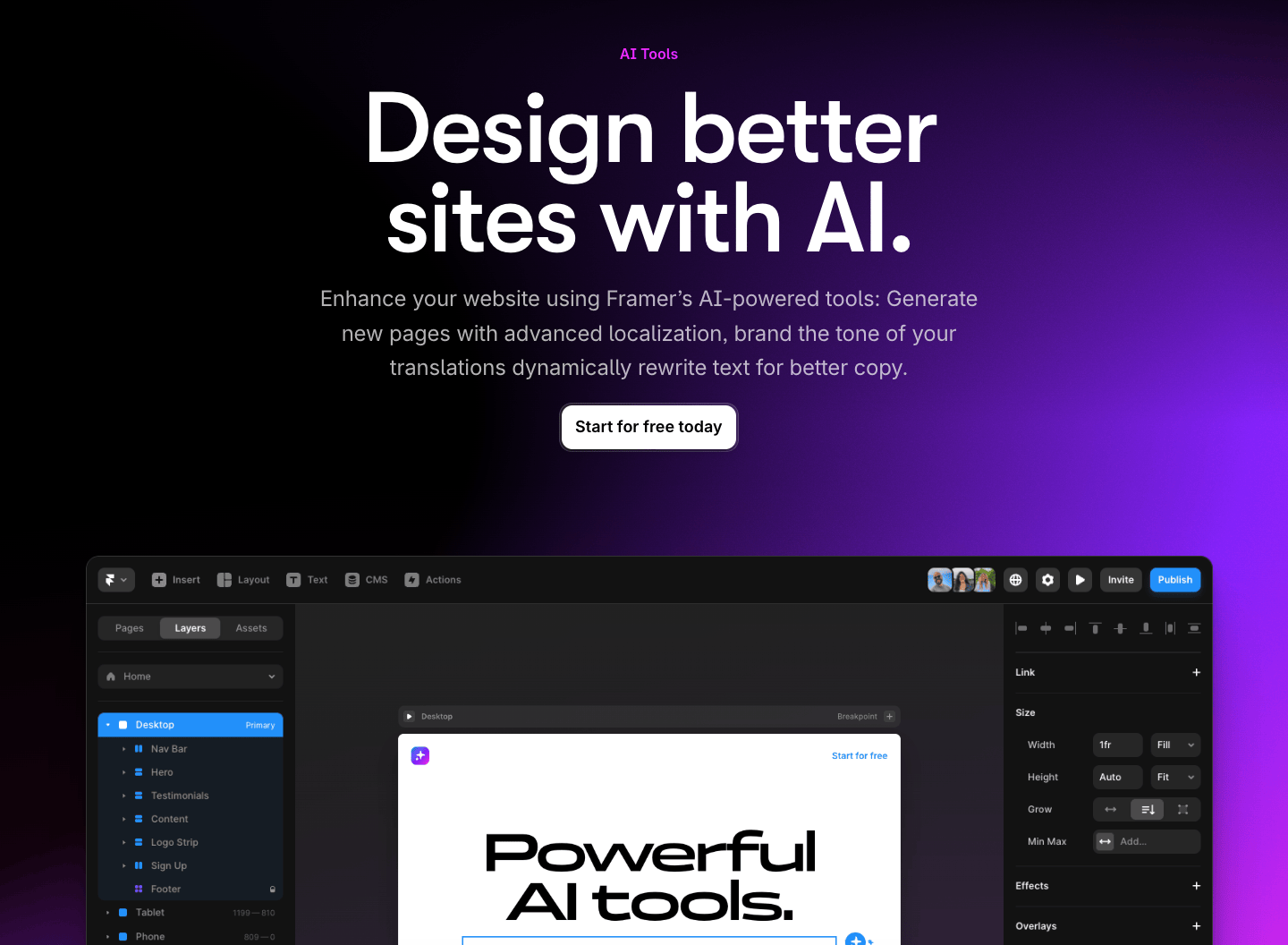 Framer AI：AI驱动的网站设计工具，用自然语言快速创建和发布