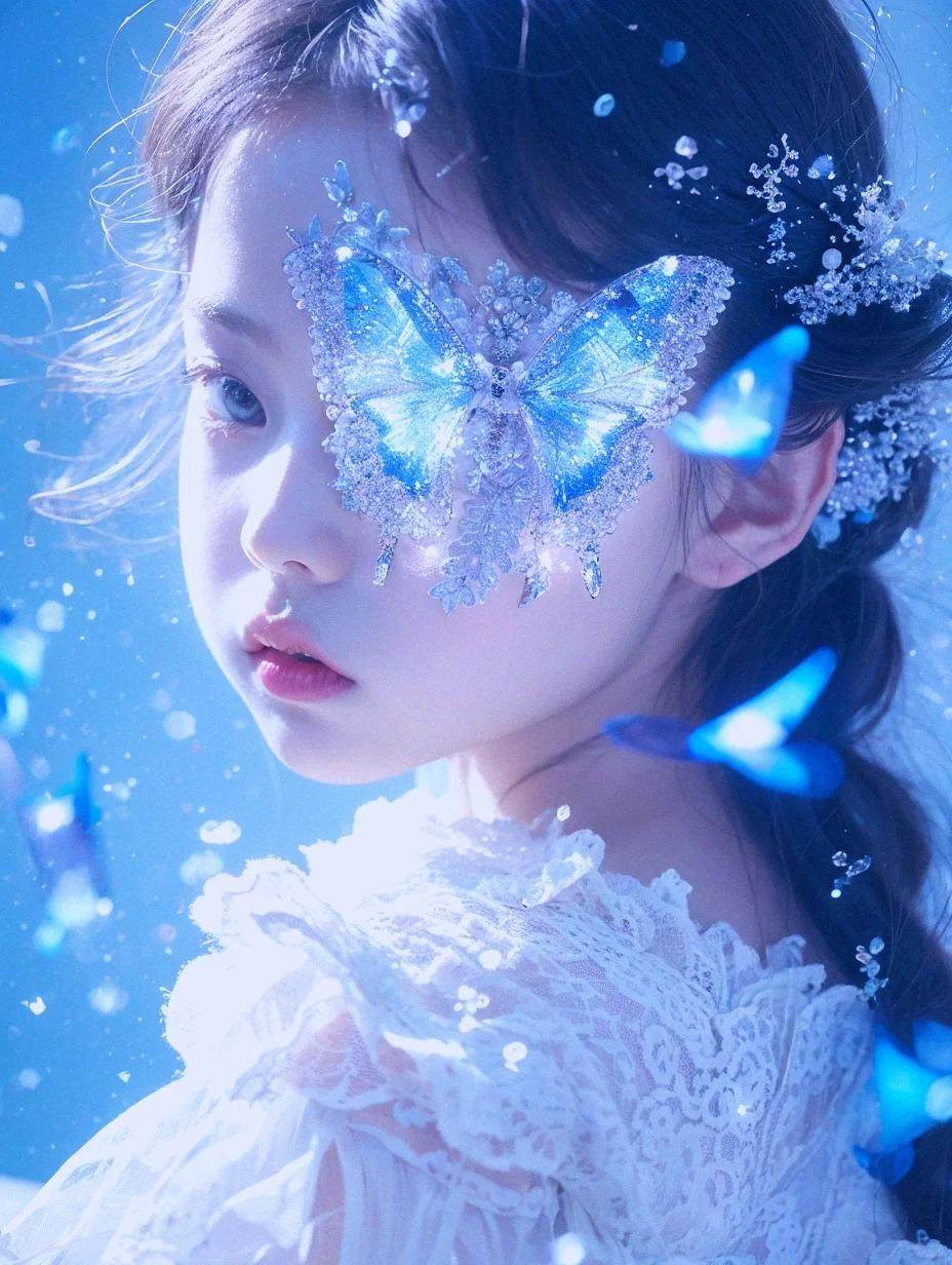 女童蓝色蝴蝶妆造?