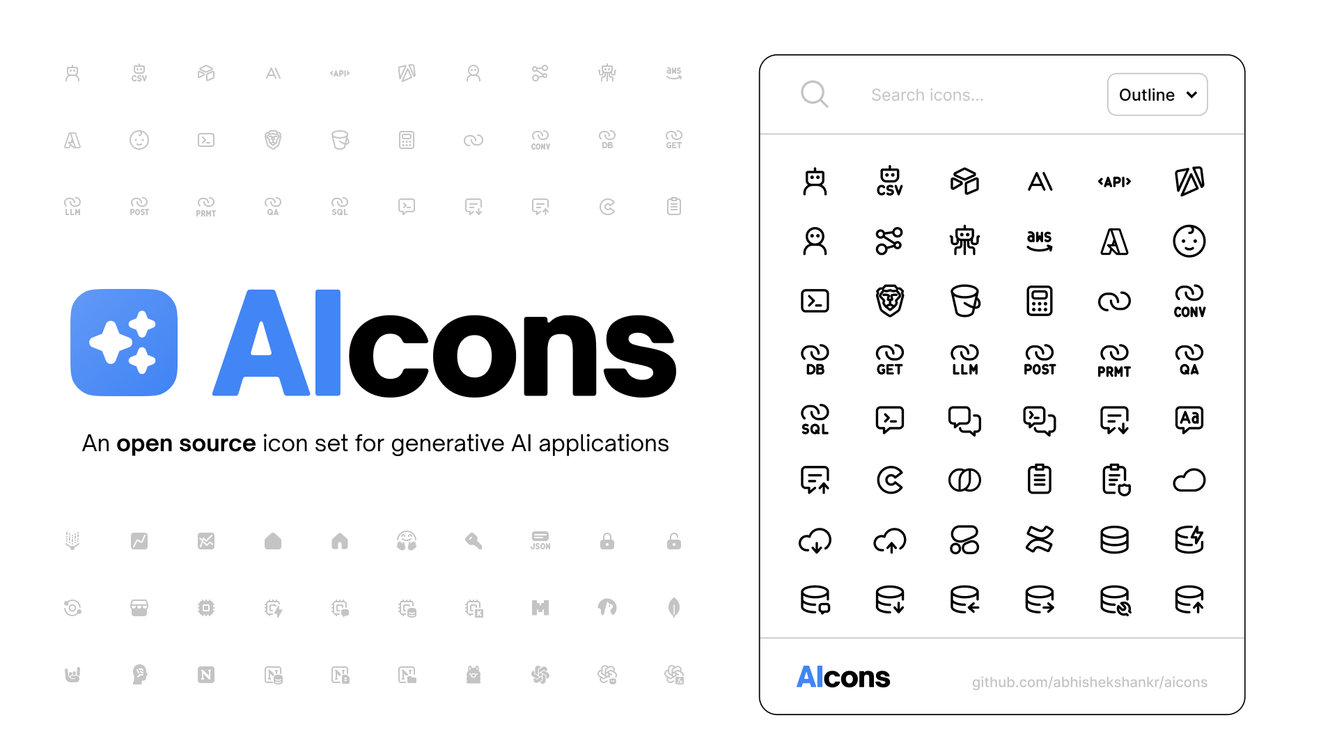 AIcons: 为AI产品定制的开源图标库，提供250+图标和多种风格插图1