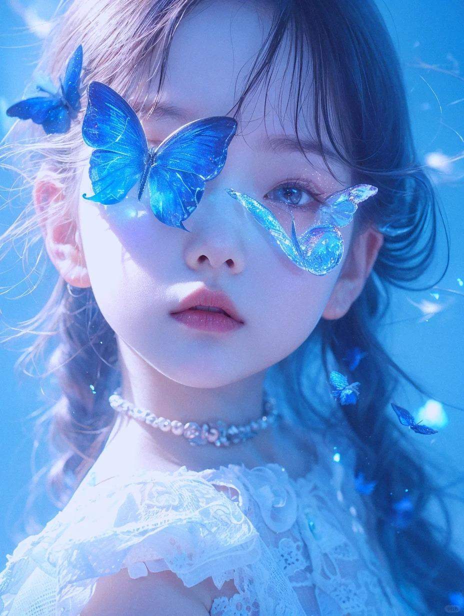 女童蓝色蝴蝶妆造?