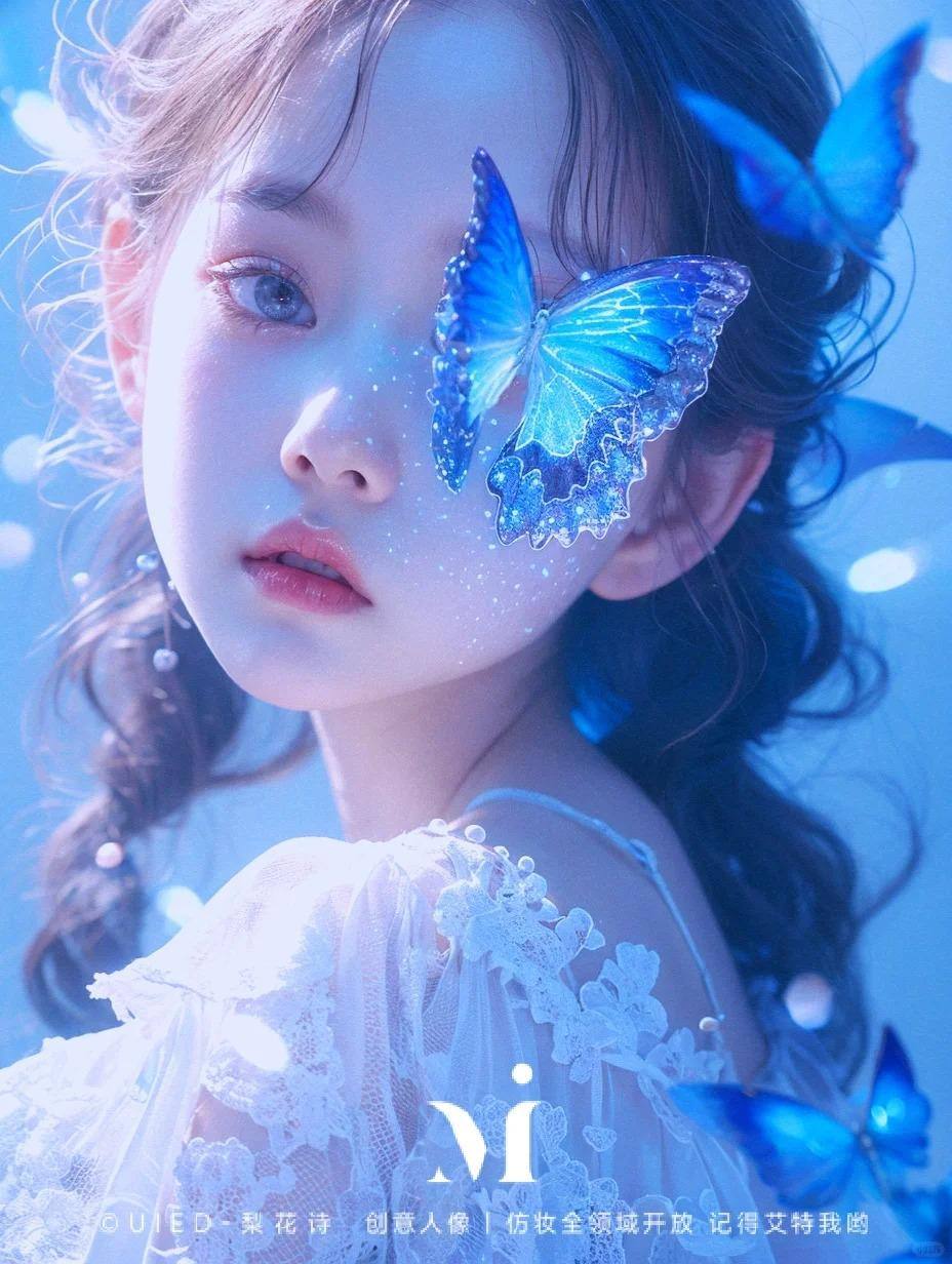 女童蓝色蝴蝶妆造?