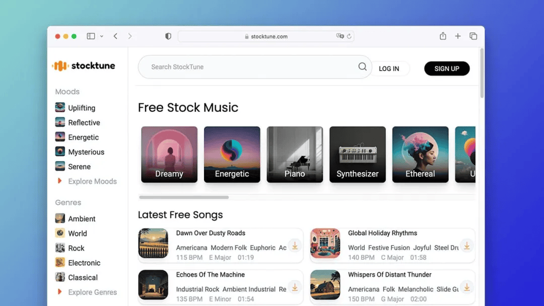 StockTune：免费商用的AI生成音乐网站，提供海量配乐和BGM下载！