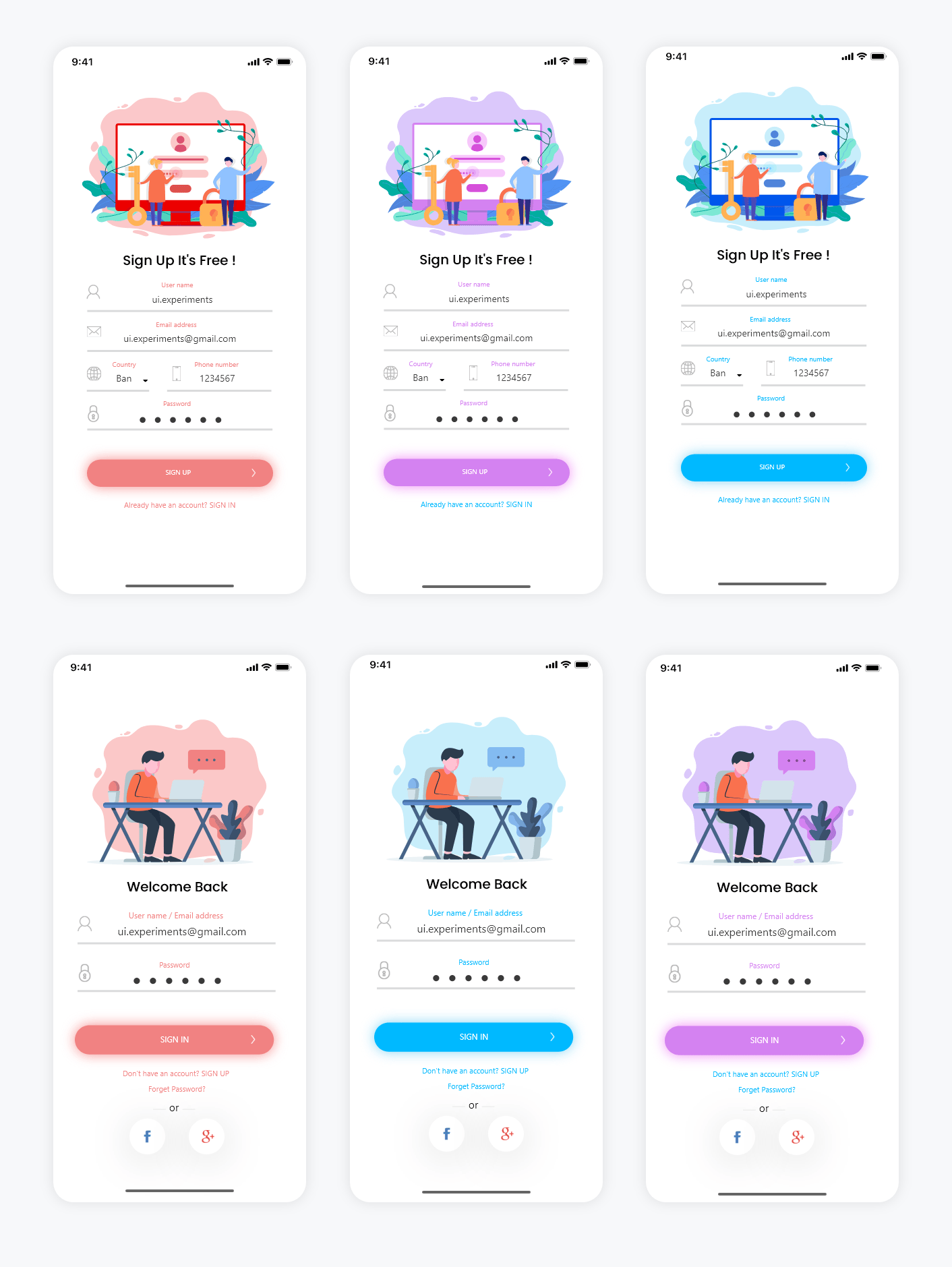 app登录、注册UI 、插画xd免费素材下载