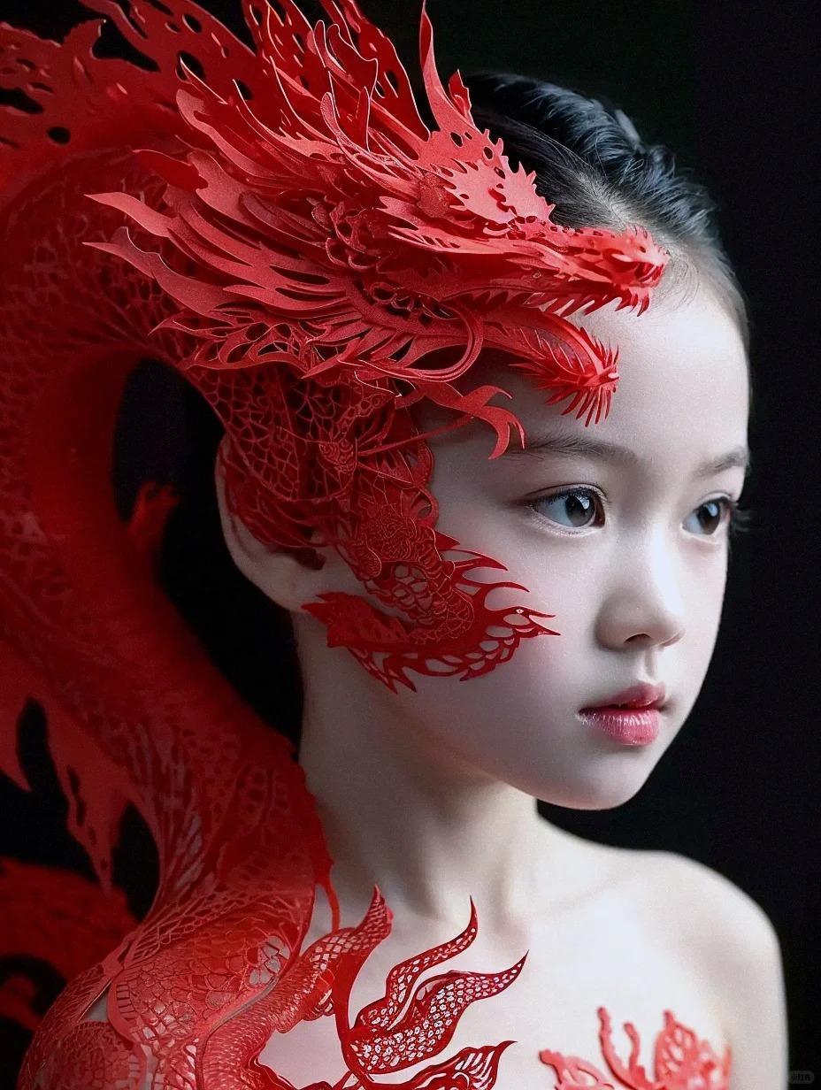 儿童国潮剪纸龙妆造?