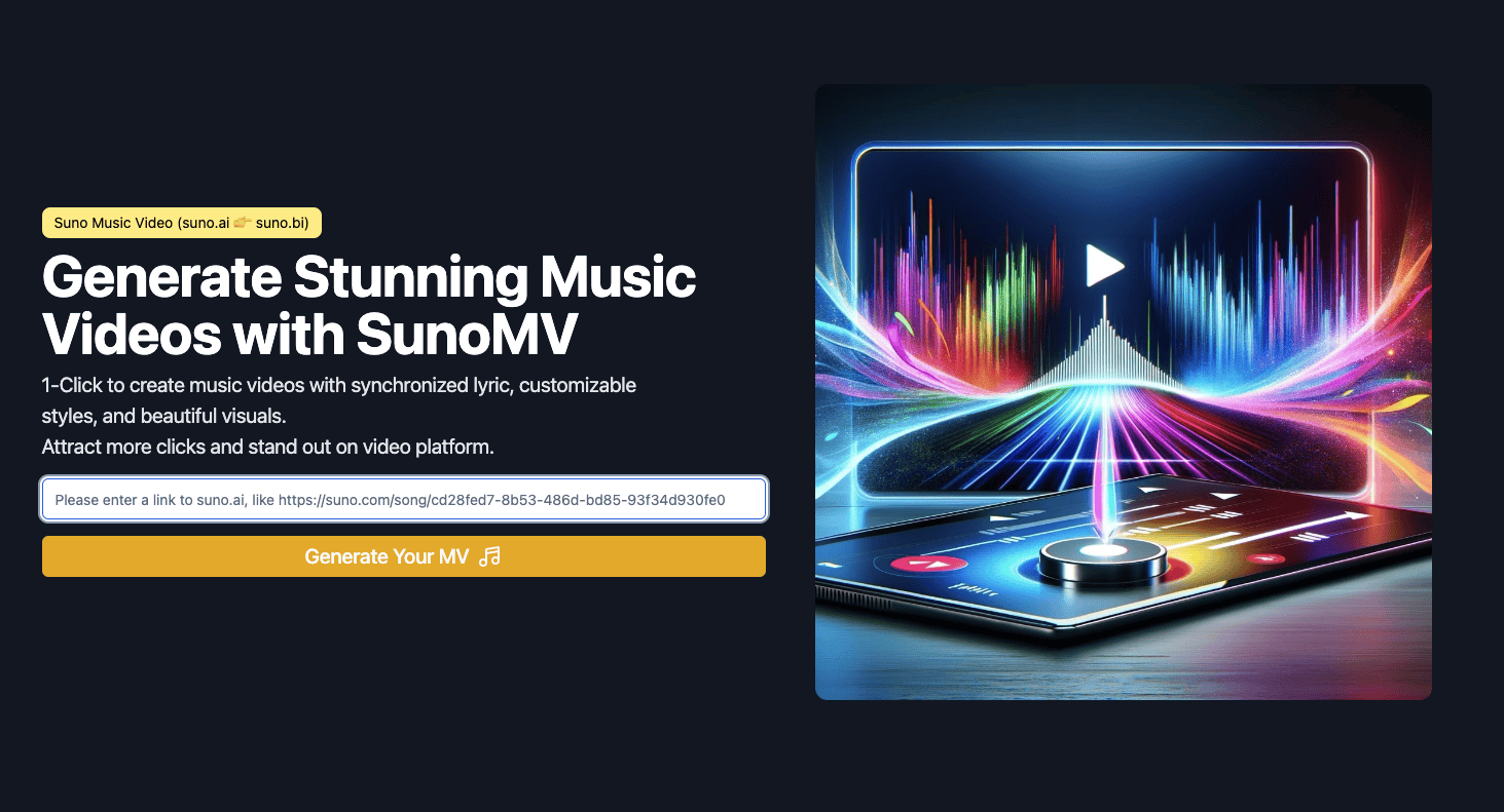 SunoMV: 免费歌曲MV生成平台，轻松展示音乐作品！