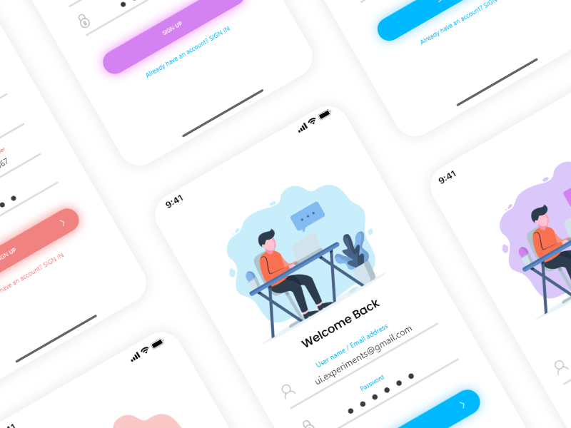 app登录、注册UI 、插画xd免费素材下载