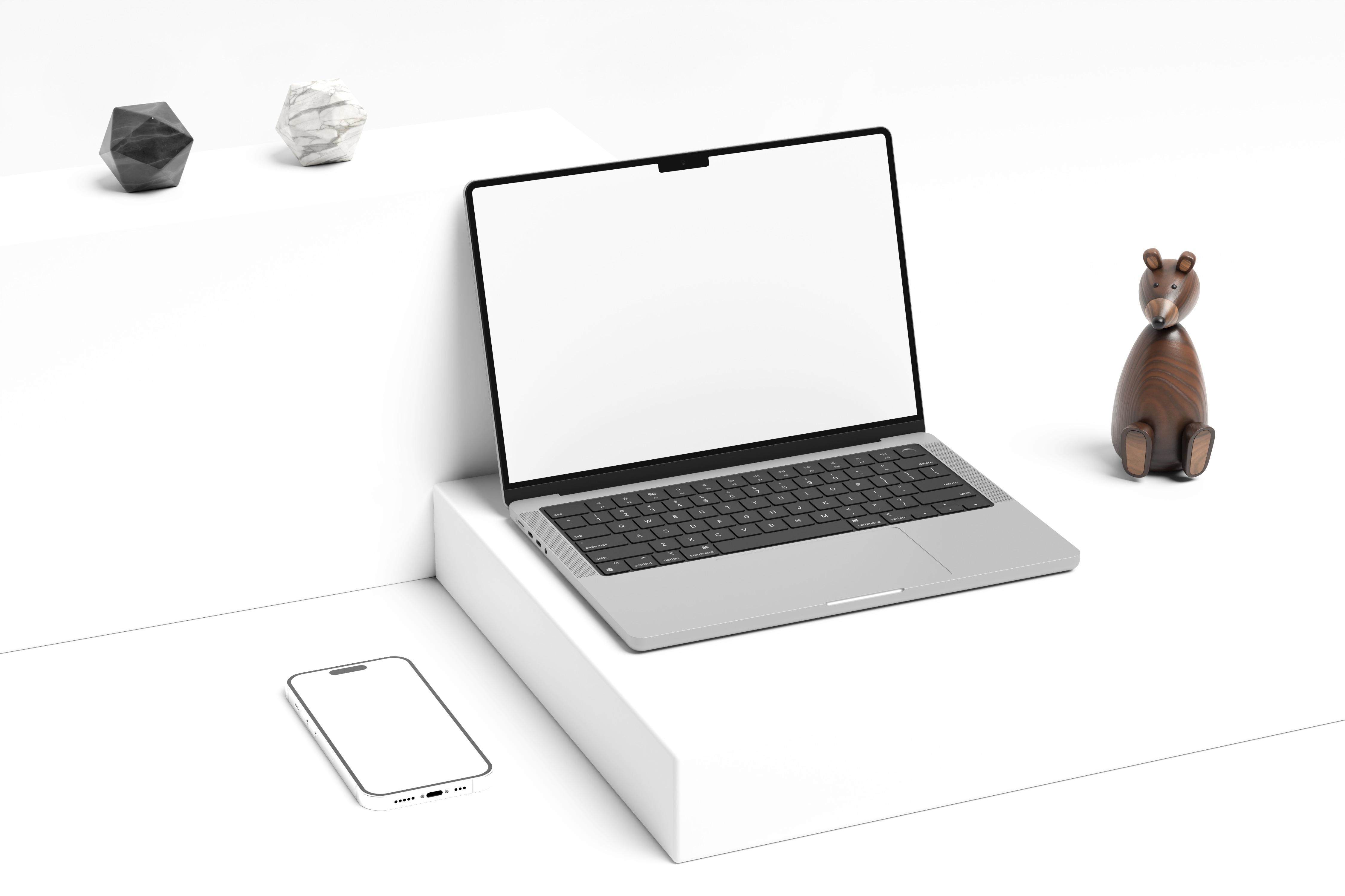 Macbook Pro笔记本电脑iPhone14手机样机PSD素材下载