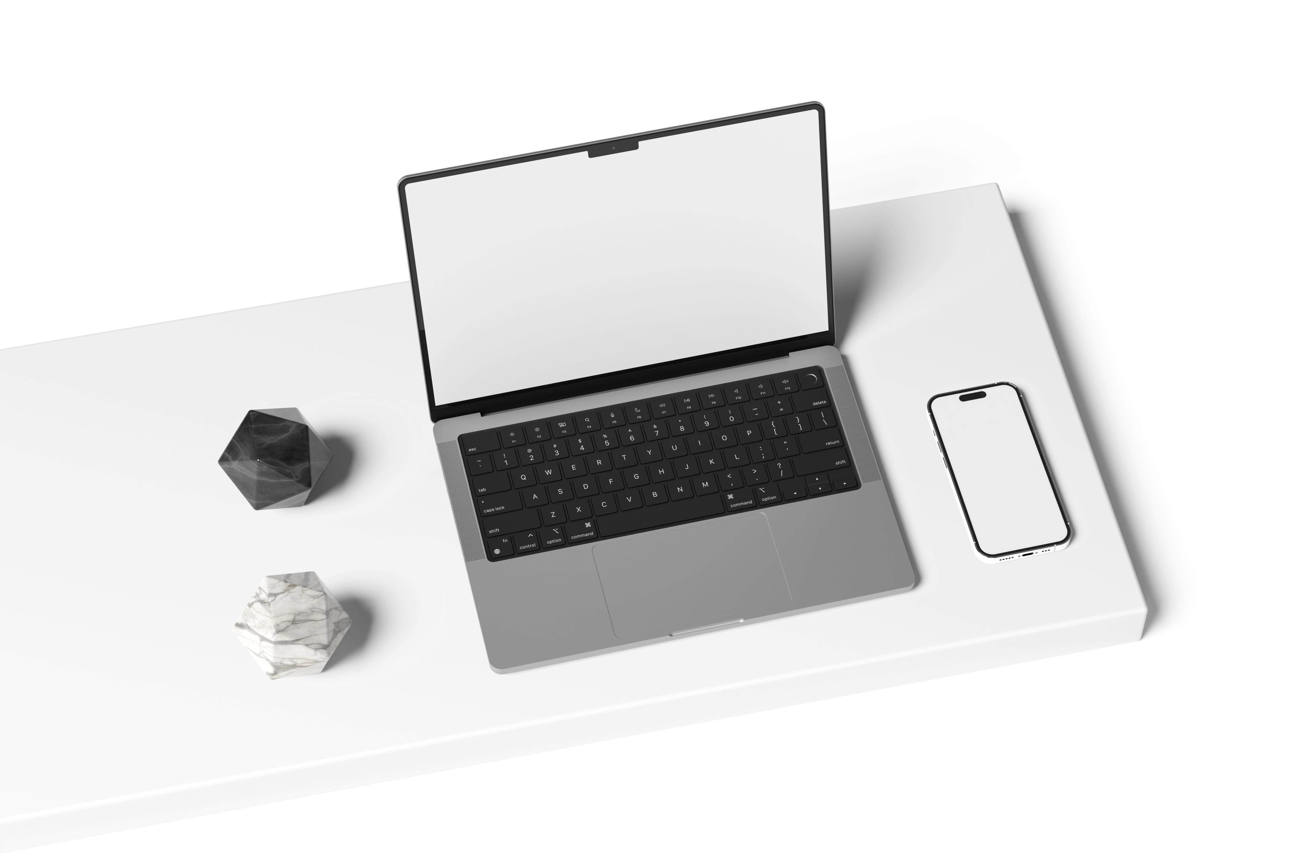 Macbook Pro笔记本电脑iPhone14手机样机PSD素材下载