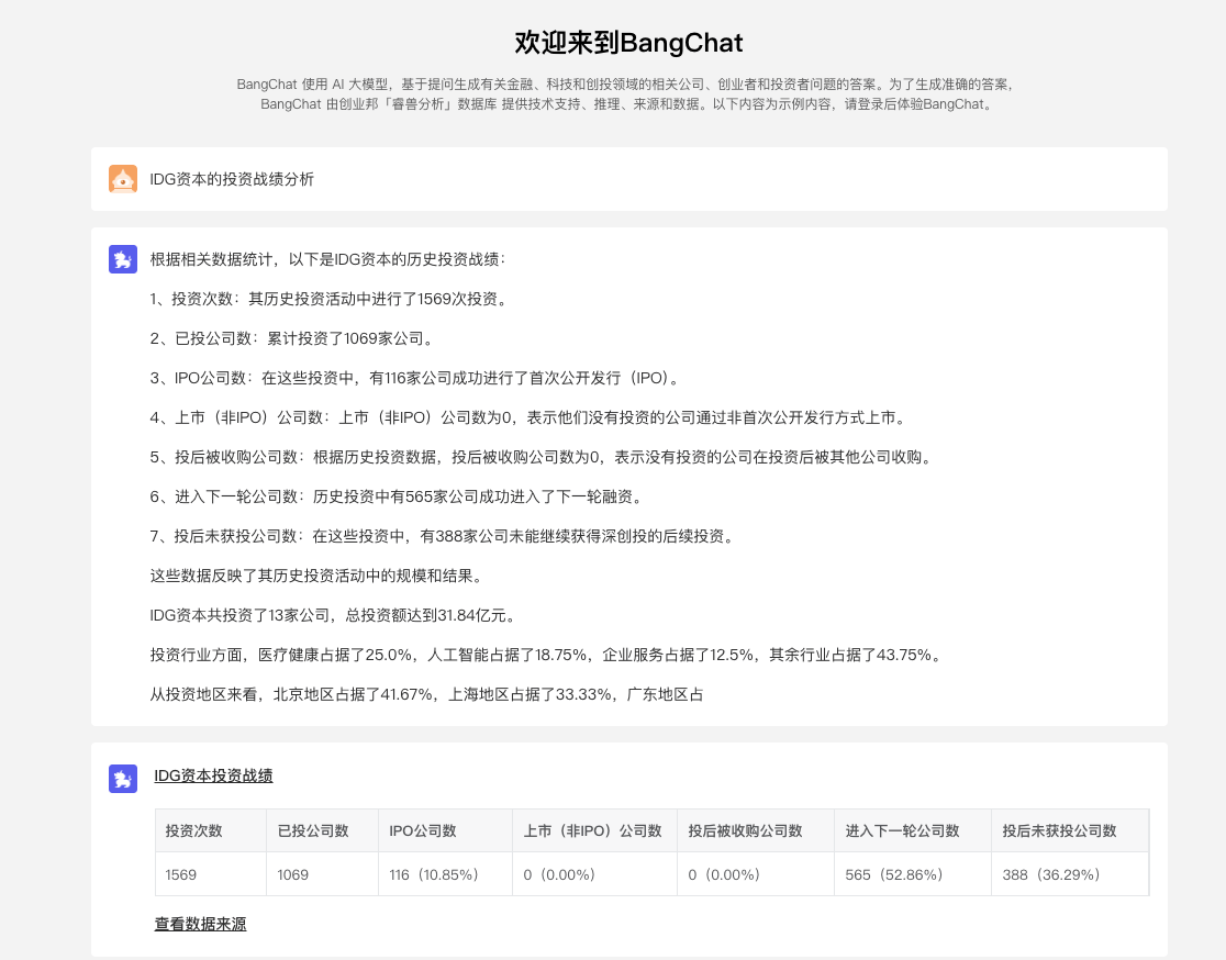 创业邦推出创投大模型BangChat：智能创投助手