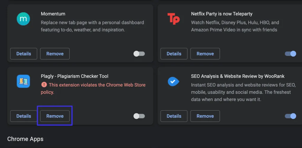 删除不需要的 Chrome 浏览器扩展