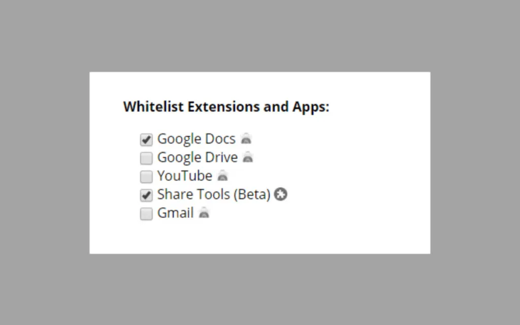 在 "Disable Extensions and Apps" 扩展中设置白名单