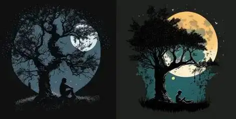 诗人坐在月光下的树旁,负空间 诗人坐在月光下的树旁,负空间