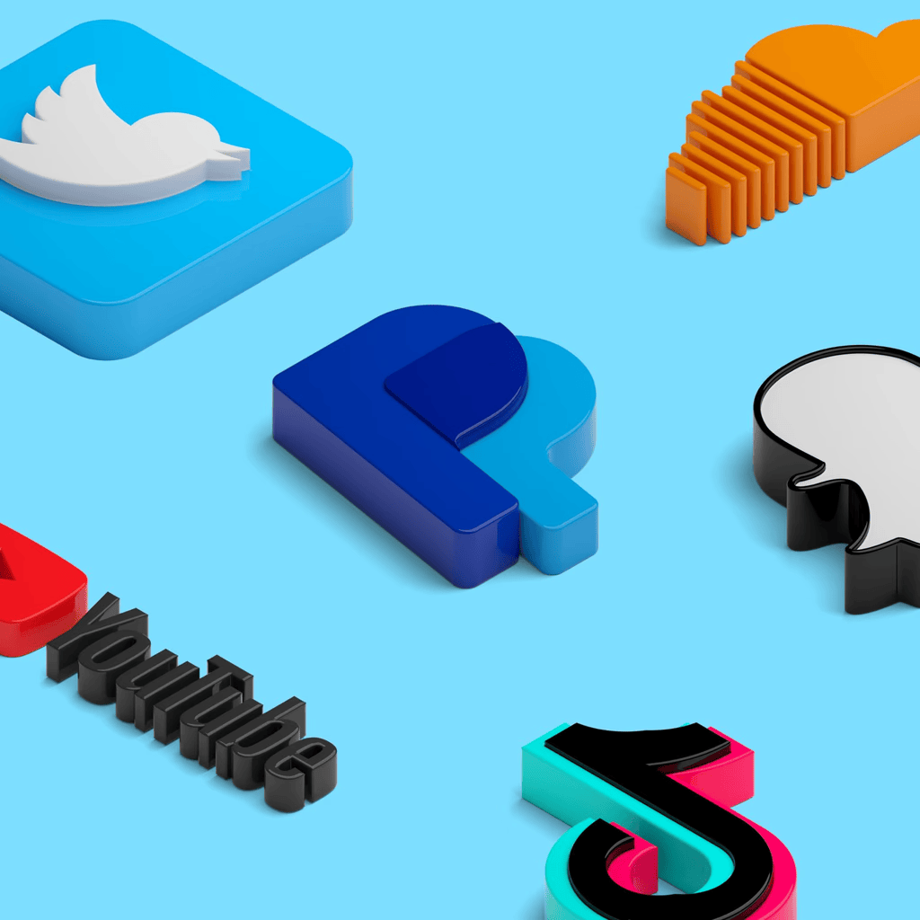 3D 风格品牌 LOGO 资源：ShapeFest 的塑料等距社交媒体图标