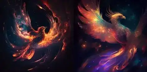 在夜空中优雅地发光的凤凰,数字艺术 在夜空中优雅地发光的凤凰,数字艺术