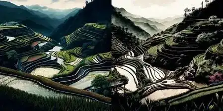 水稻梯田,自然主义艺术 水稻梯田,自然主义艺术