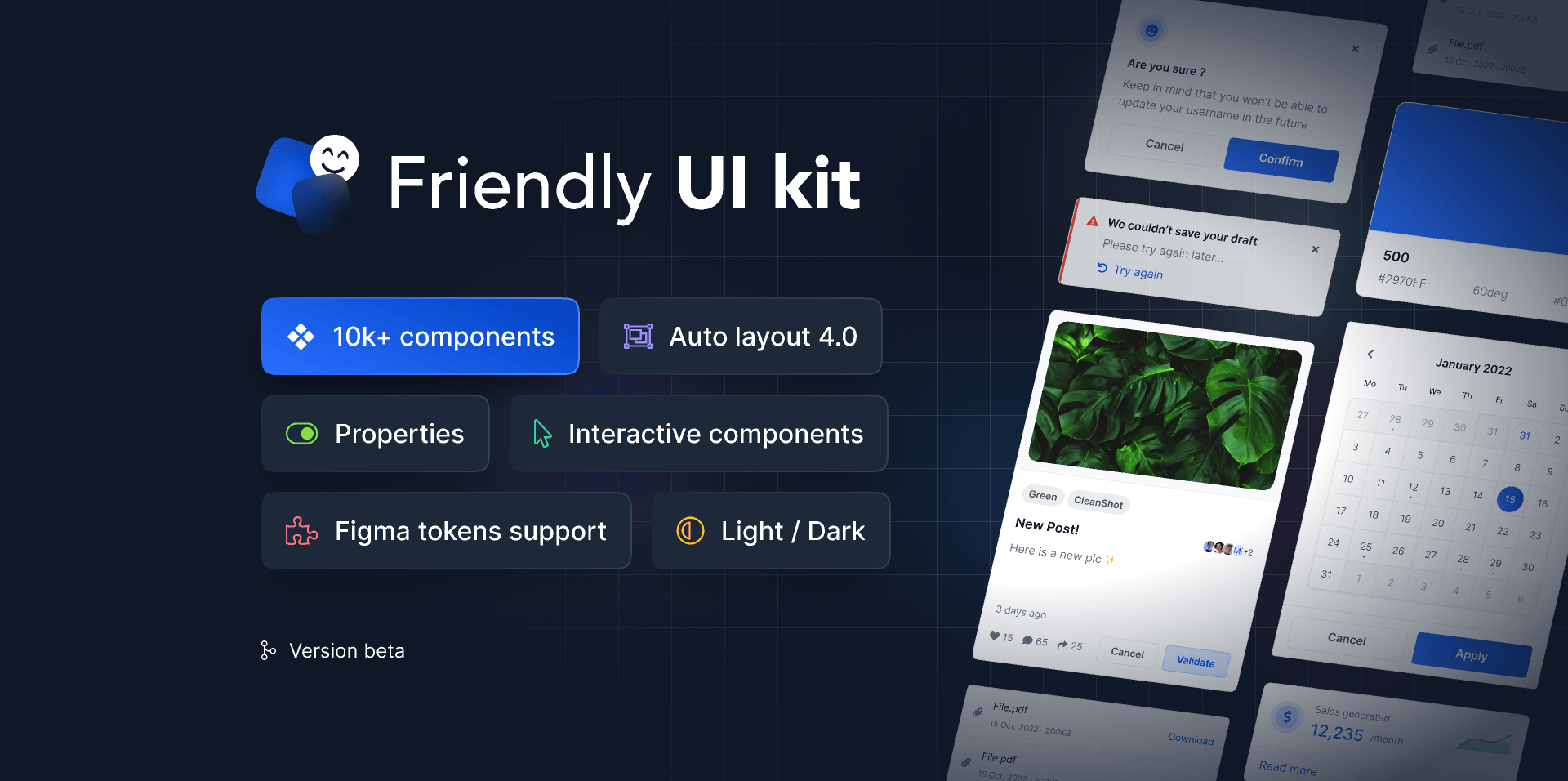 Friendly UI Kit：全面的 UI 设计规范，包含 1000+ 组件与深浅色模式