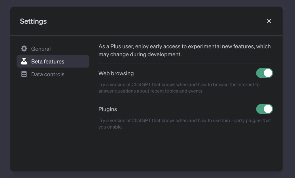 启用ChatGPT网络浏览和插件
