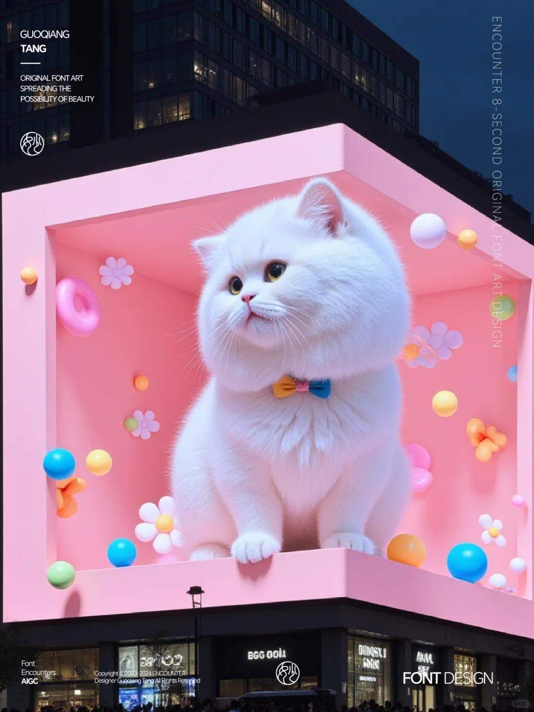 卖个萌吧！小白猫！(AI提示词）