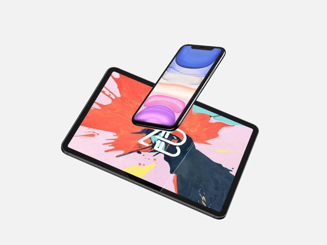 iPhone 12和iPad平铺样机Psd免费素材下载