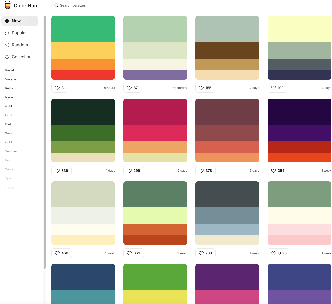 Color Hunt免费在线美丽调色板，设计灵感从这里开始