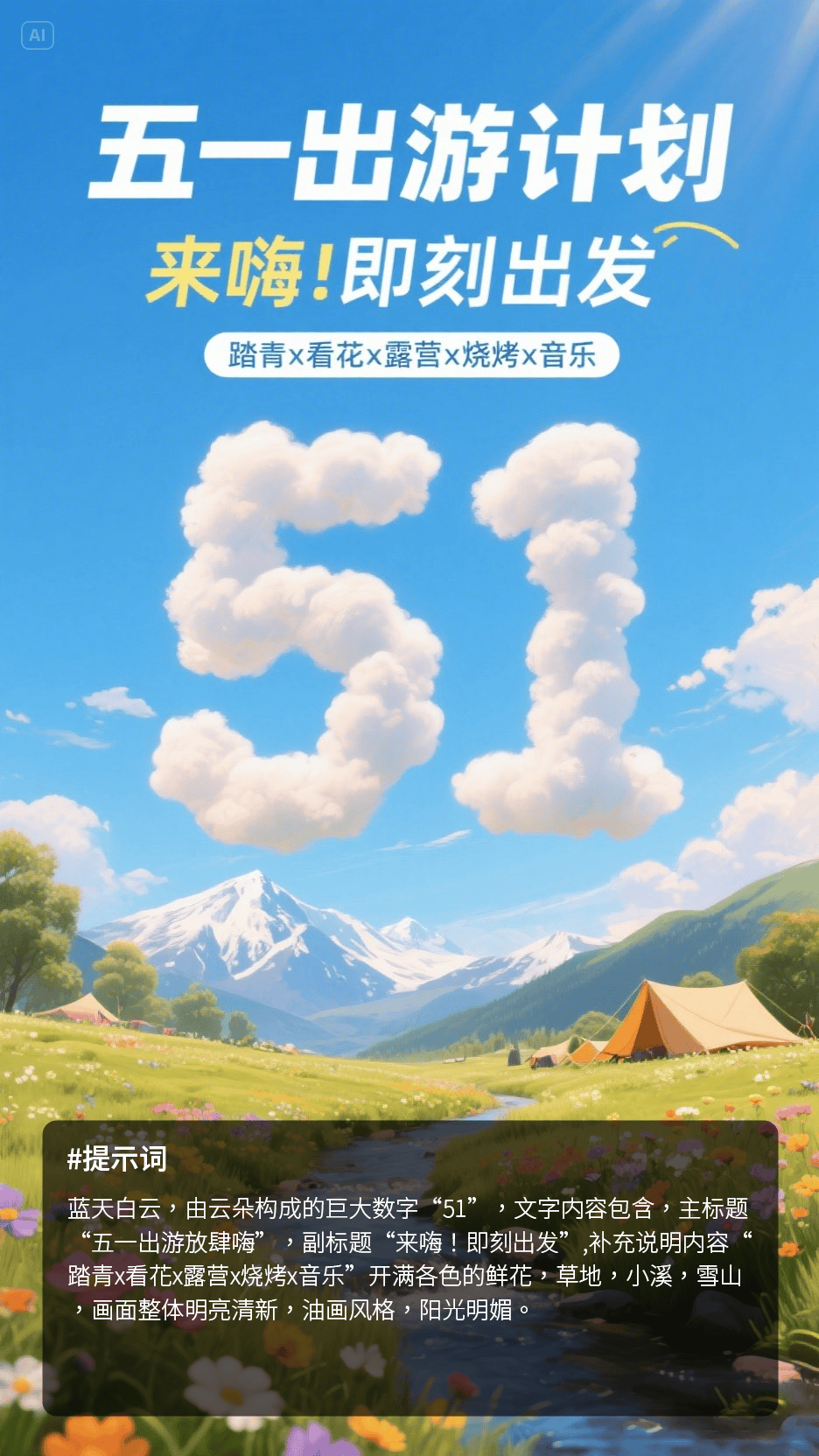 即梦AI！五一海报提示词分享！
