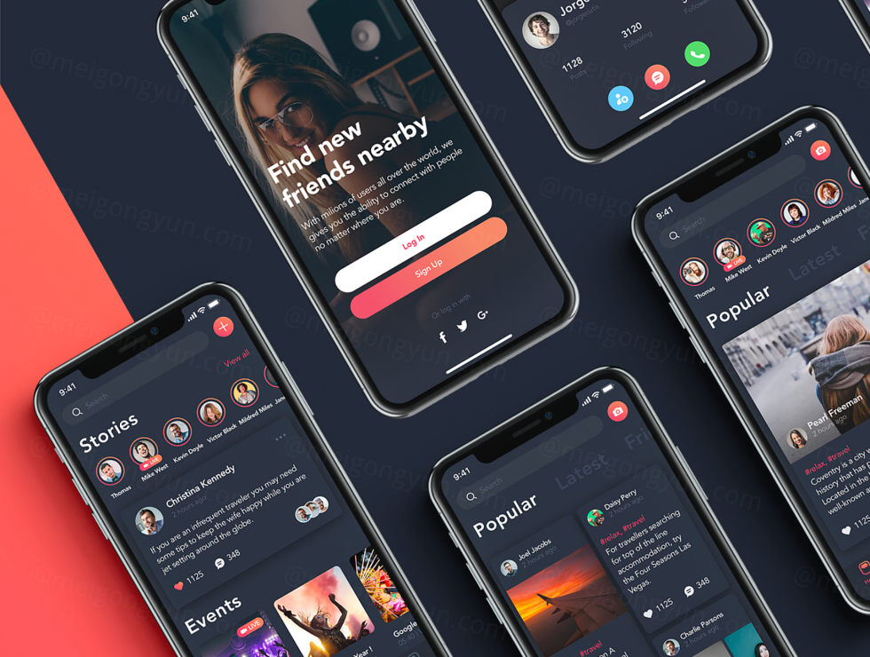 社交应用程序用户界面工具包app Sketch素材下载