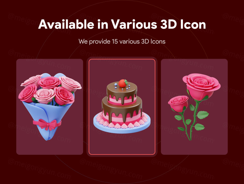 Blender高质量情人节七夕主题3D图标集大全下载