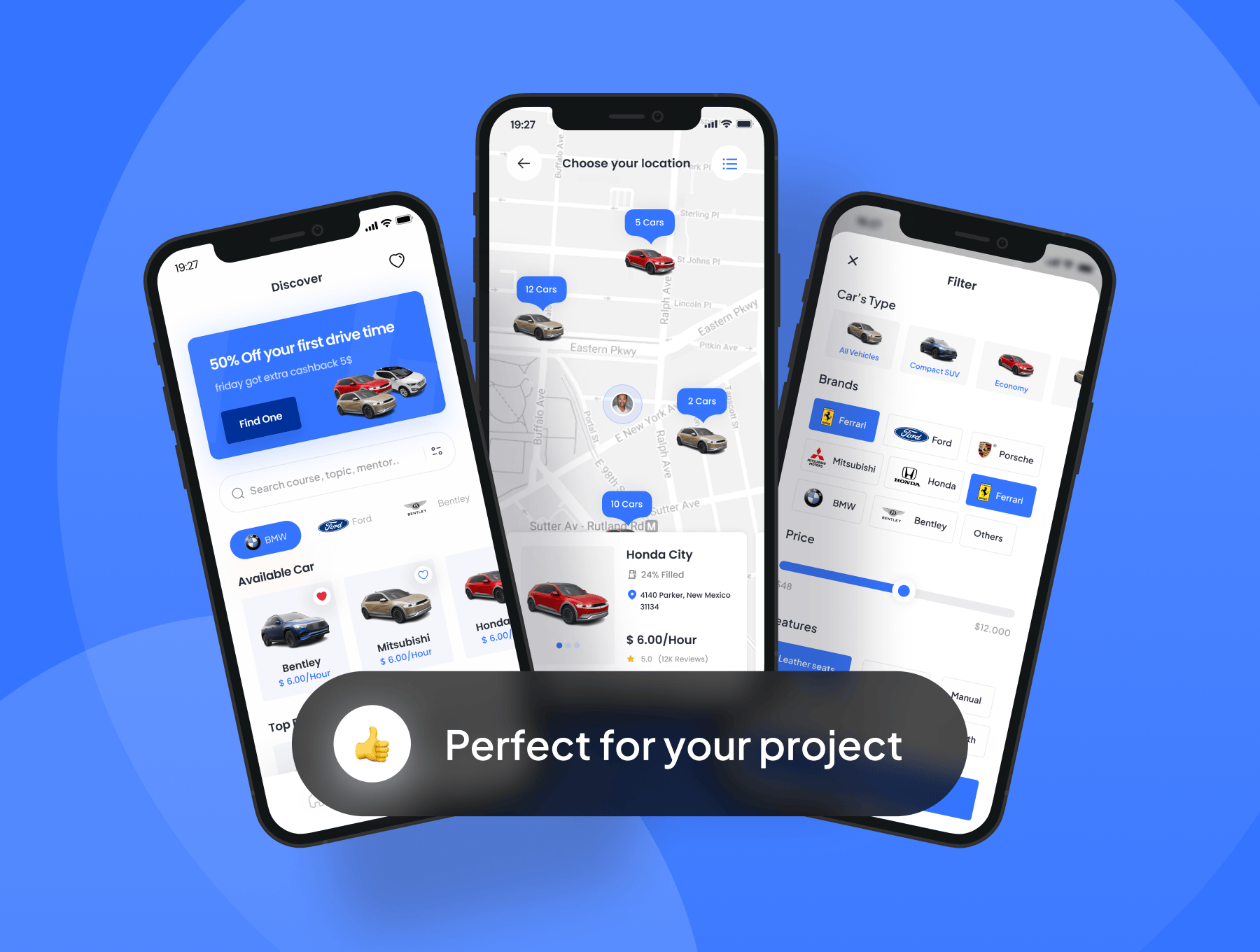 汽车租赁APP应用程序UI套件figma素材下载