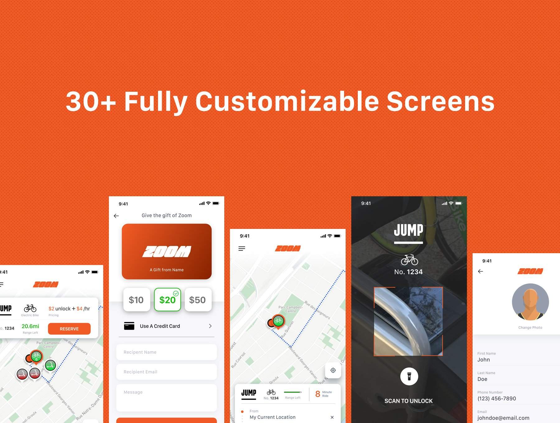 iOS版自行车/滑板车共享UI工具包app figma素材下载