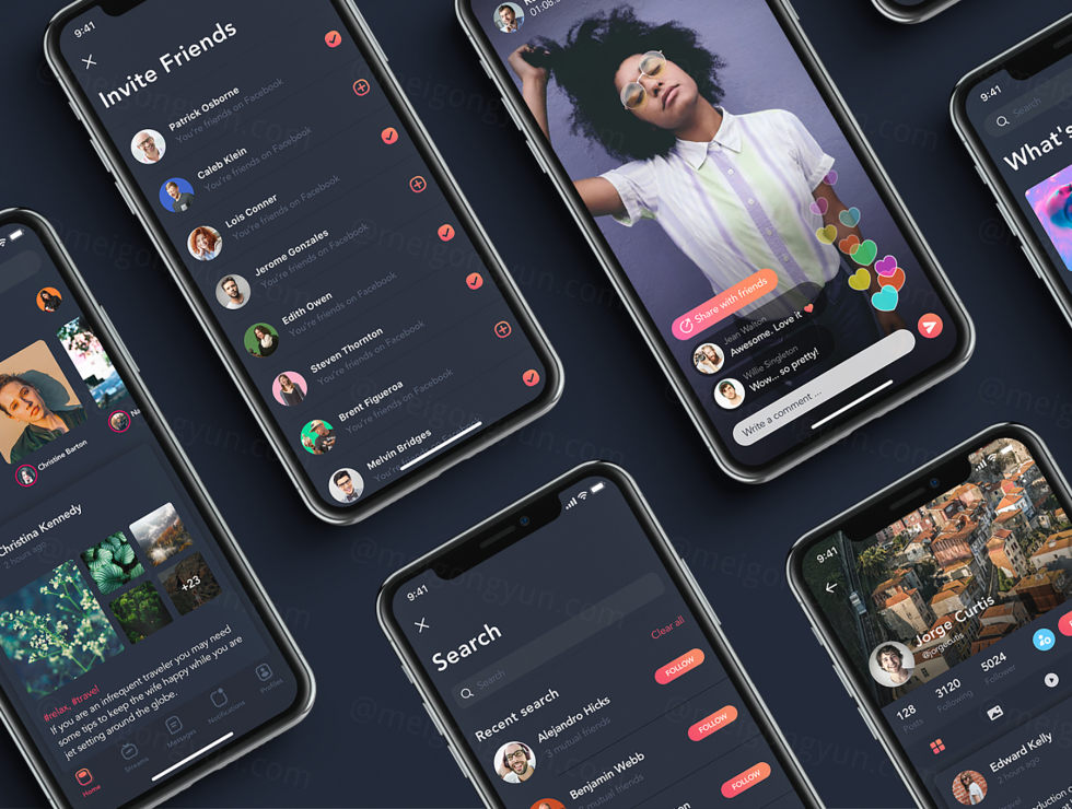 社交应用程序用户界面工具包app Sketch素材下载