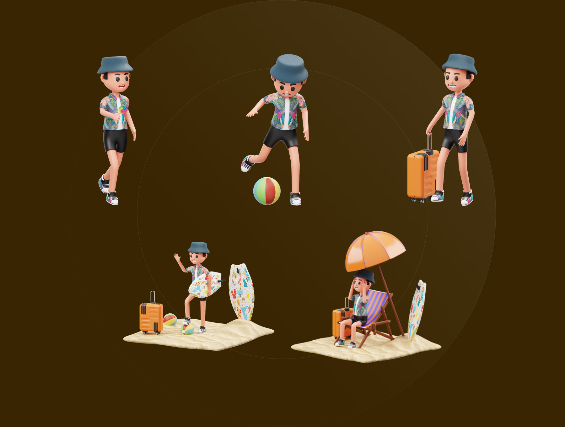 假期海滩Blender三维3d素材下载