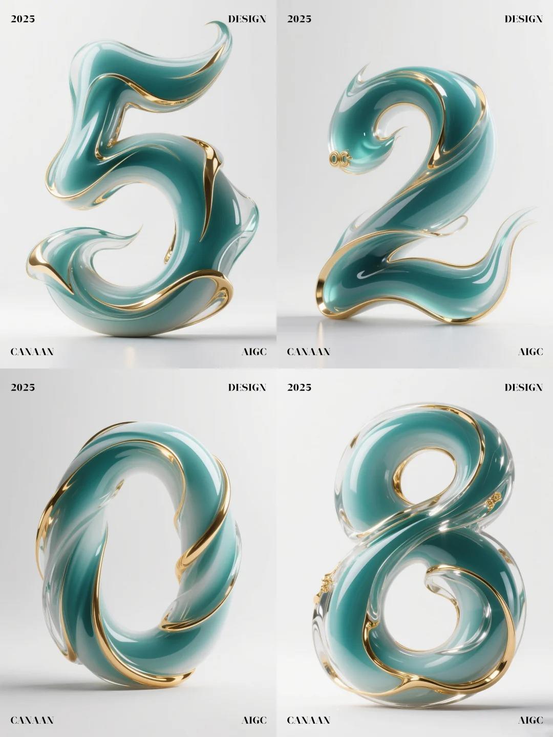 3D立体靛绿瓷字体设计