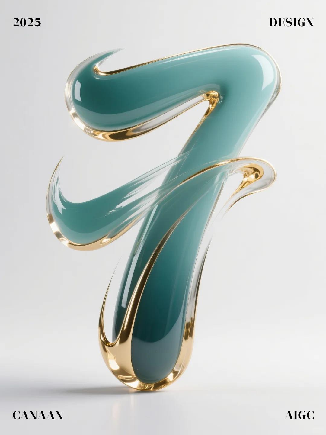 3D立体靛绿瓷字体设计