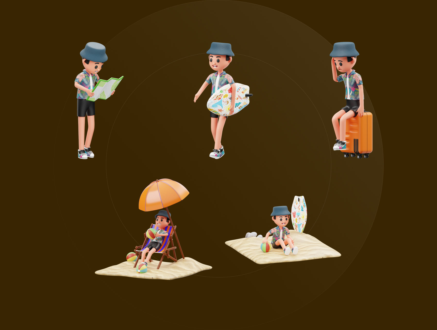 假期海滩Blender三维3d素材下载