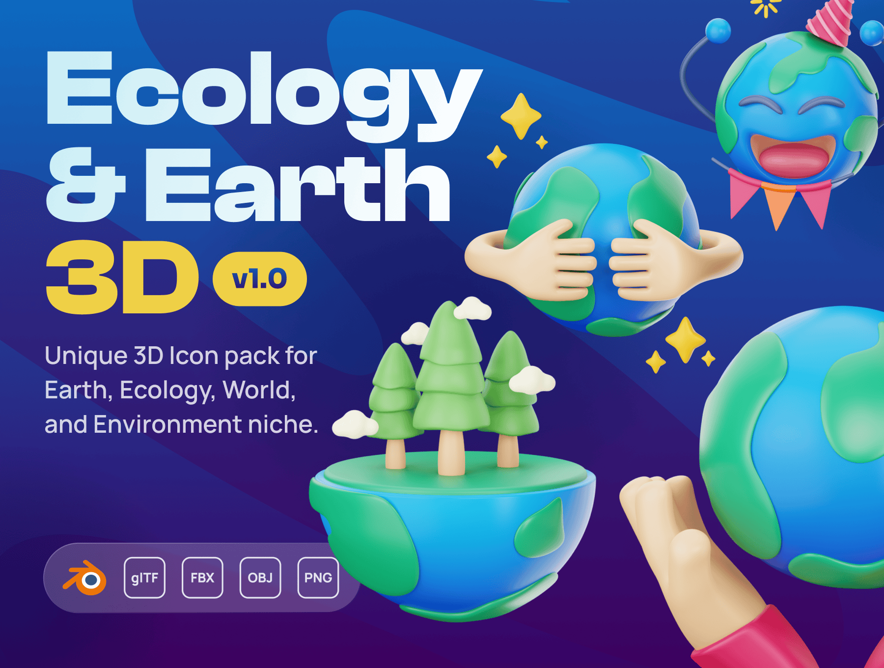 Blender生态与地球 3D 图标素材下载