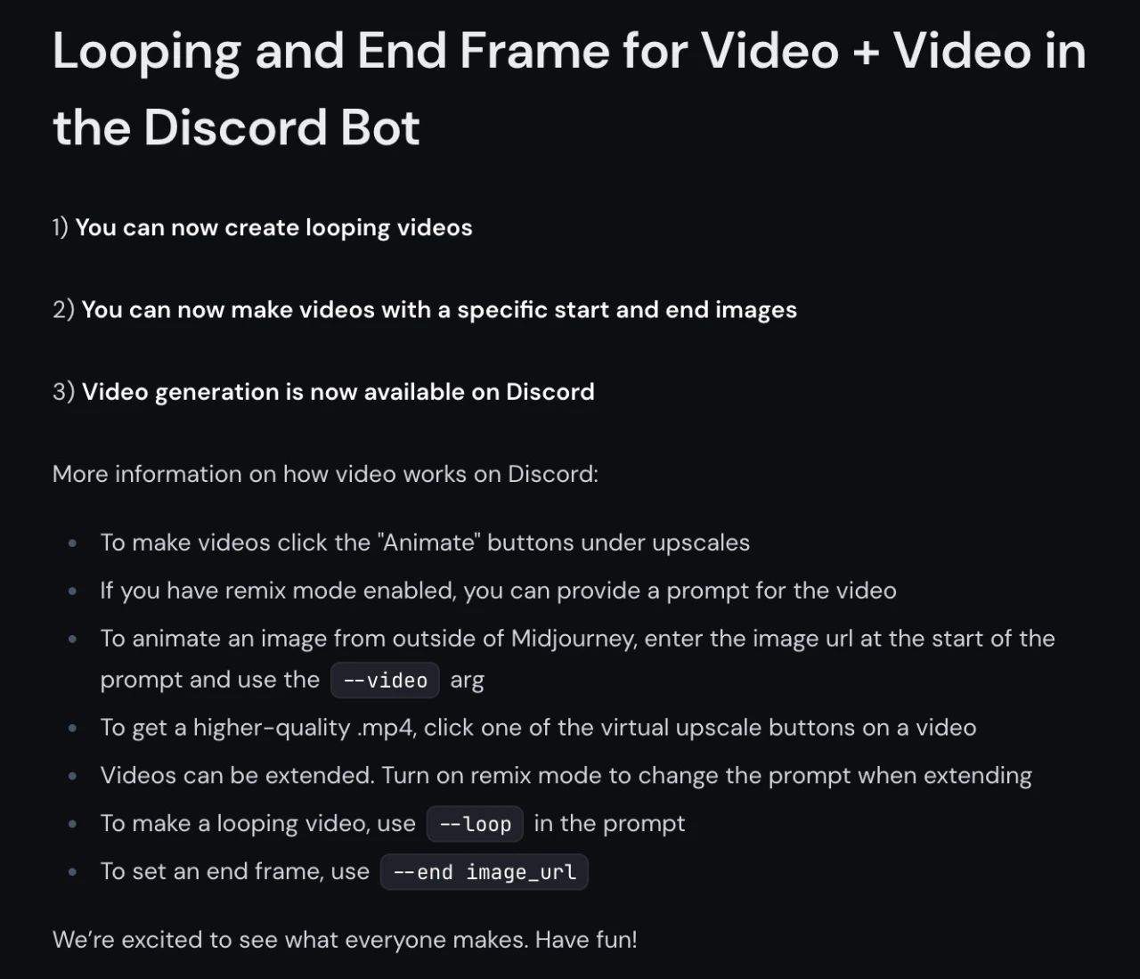 Midjourney 更新首尾帧 · 以及 Discord 可生成视频上线