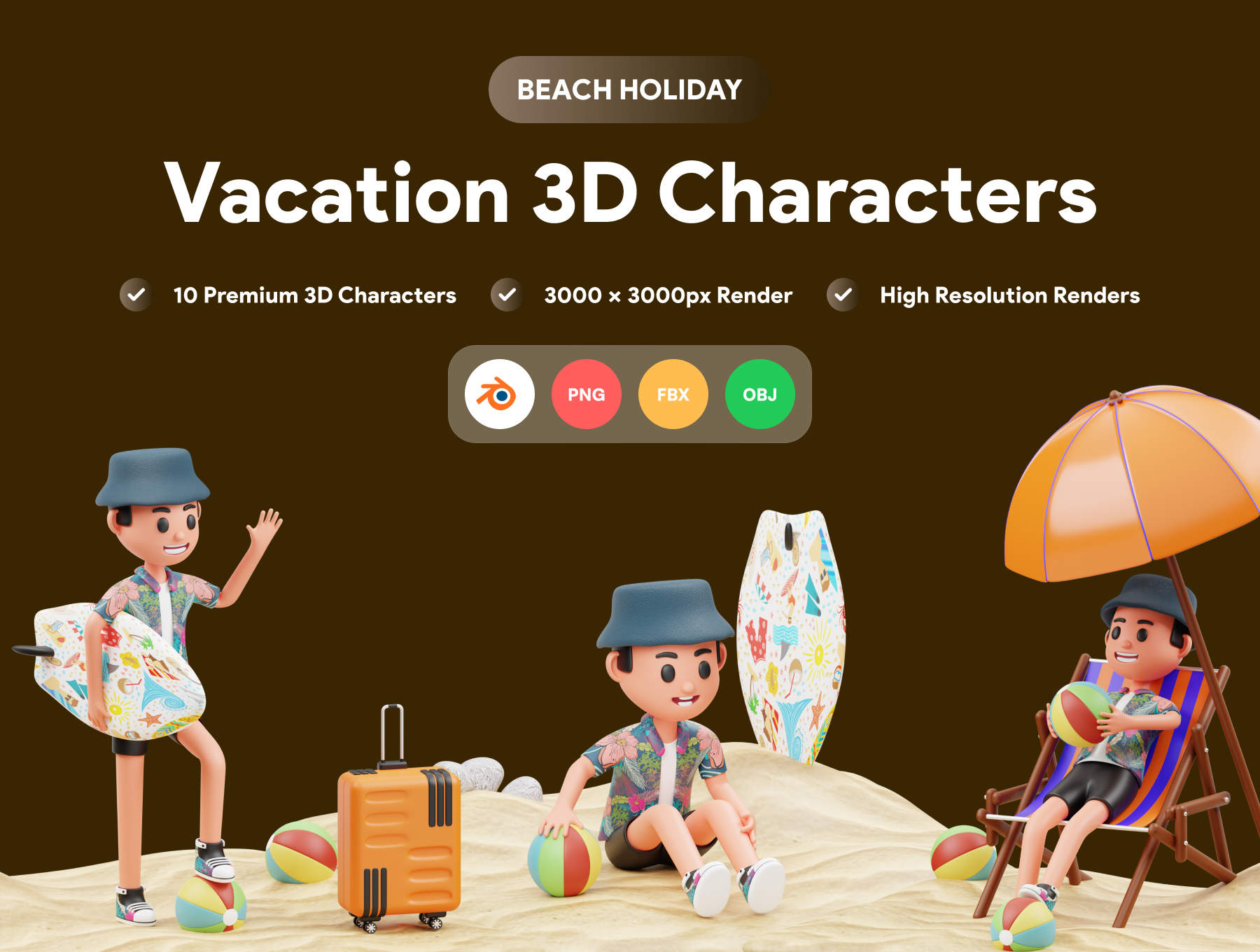 假期海滩Blender三维3d素材下载