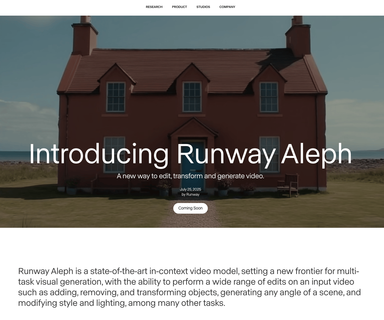 Runway推出全新视频编辑模型Aleph，视频创作体验