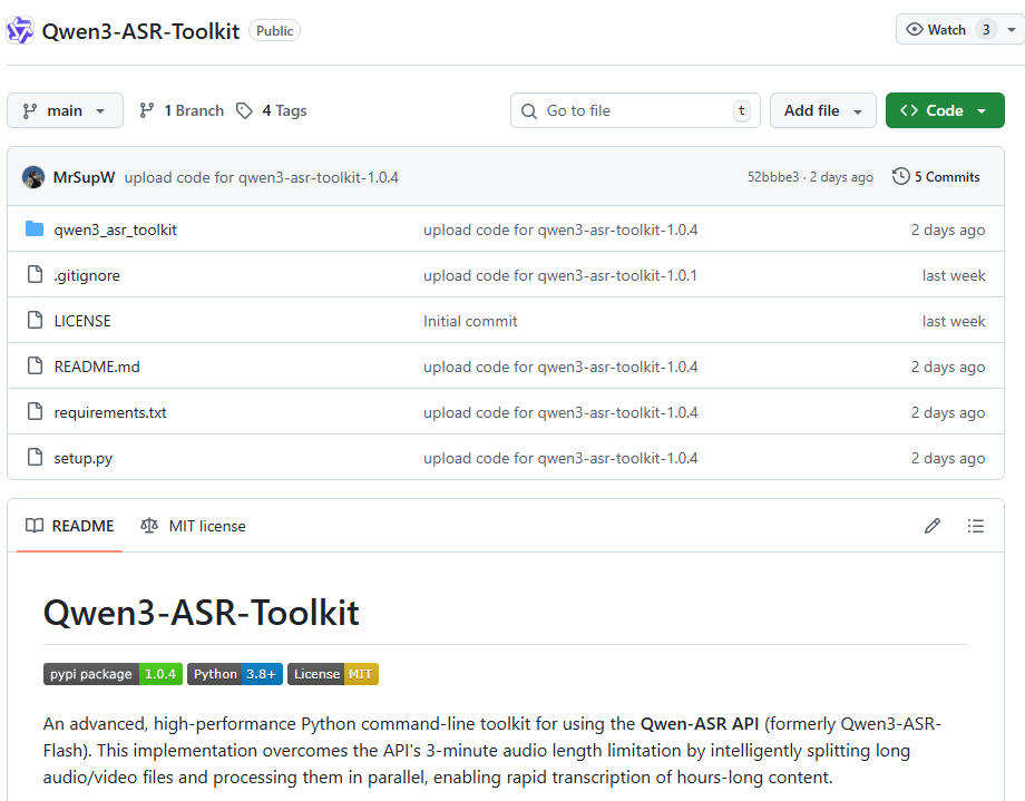 阿里通义 Qwen3-ASR-Toolkit！开源音视频转录工具新选择​