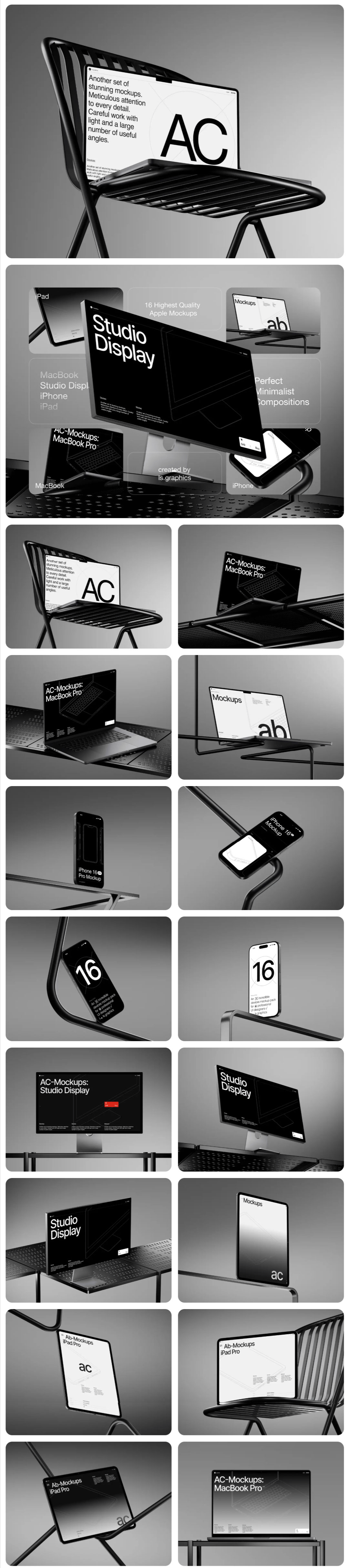 苹果显示器+Macbook+iPhone 高端样机手机PSD、sketch和figma设计素材