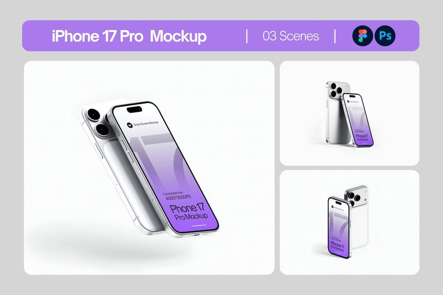 iPhone 17 Pro 智能手机样机设计素材模板源文件下载