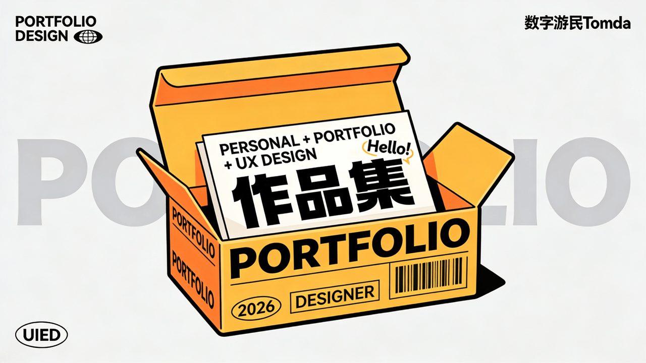 复古卡通纸盒风格AI作品集封面提示词