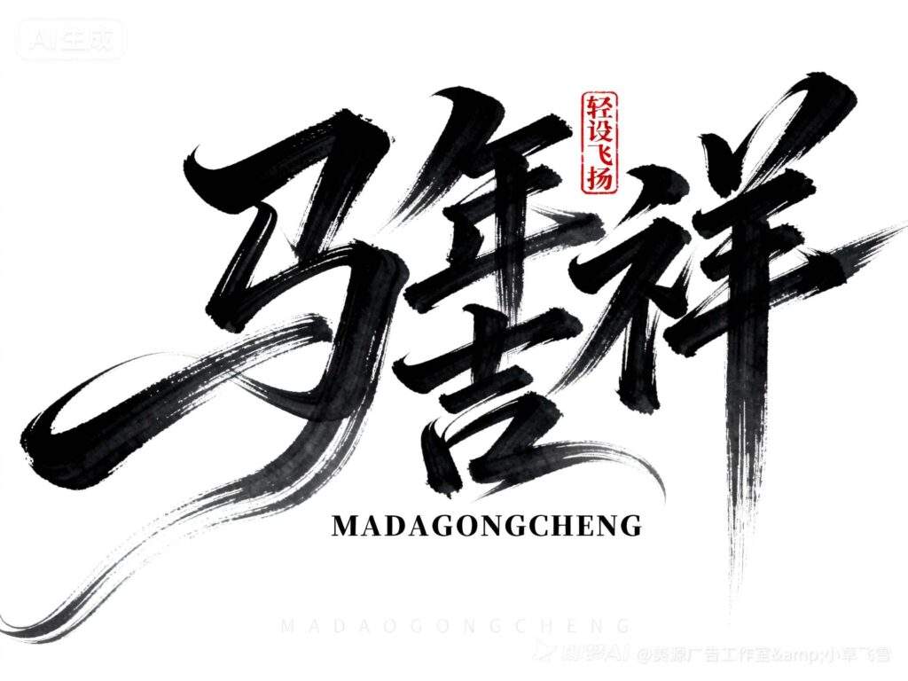 国潮风飞白连体马年吉祥书法艺术字