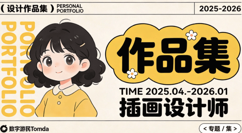 插画设计师AI作品集封面提示词